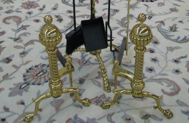 Appraisal: Pair of cast brass andirons cast brass and metal with