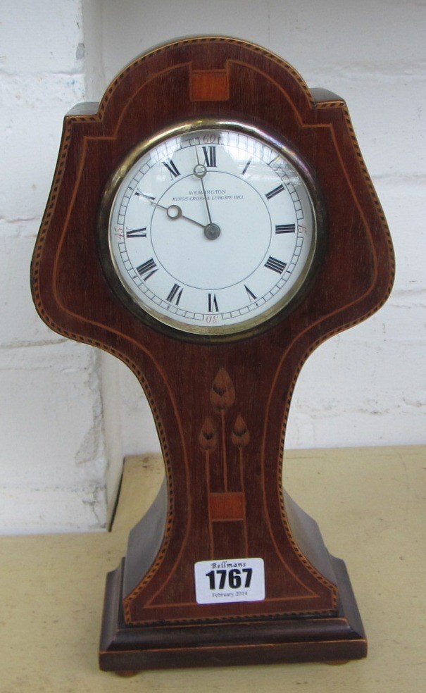 Appraisal: An Art Nouveau mahogany and marquetry mantel timepiece late th