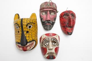 Appraisal: Ethnographic Folk Art Masks Carved Painted Ethnographic wood masks comprising