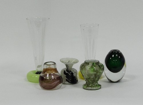 Appraisal: Simon Moore Two clear glass trumpet vases with coloured glass