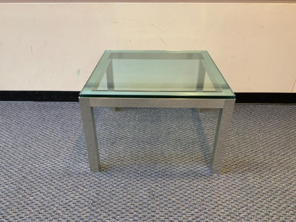 Appraisal: MODERN CHROME PLATED AND SQUARE GLASS TOP SQUARE SIDE TABLE