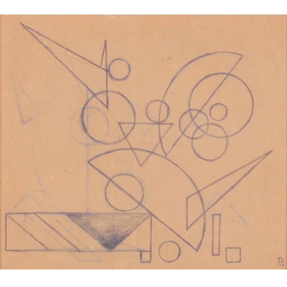 Appraisal: RUDOLF BAUER GERMAN AMERICAN - NON-OBJECTIVE DRAWING PENCIL ON PAPER