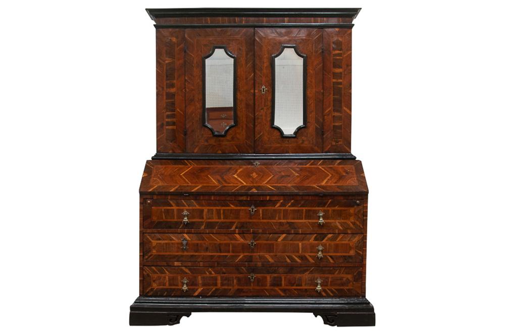 Appraisal: ITALIAN BURL-WALNUT MARQUETRY INLAID SECRETARY CABINETthe upper cabinet with two