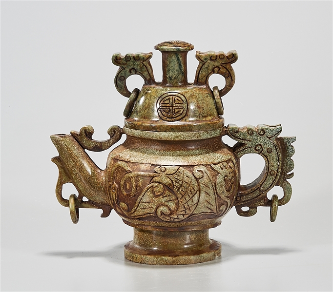 Appraisal: Chinese hardstone coverd tea pot with dragon and fish motif