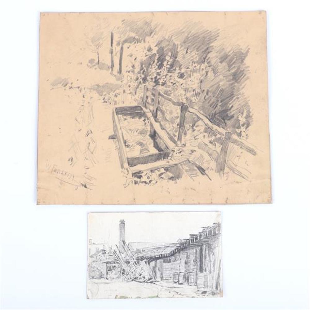 Appraisal: WILLIAM FORSYTH INDIANA - TWO DRAWINGS LANDSCAPE WITH SPLIT RAIL