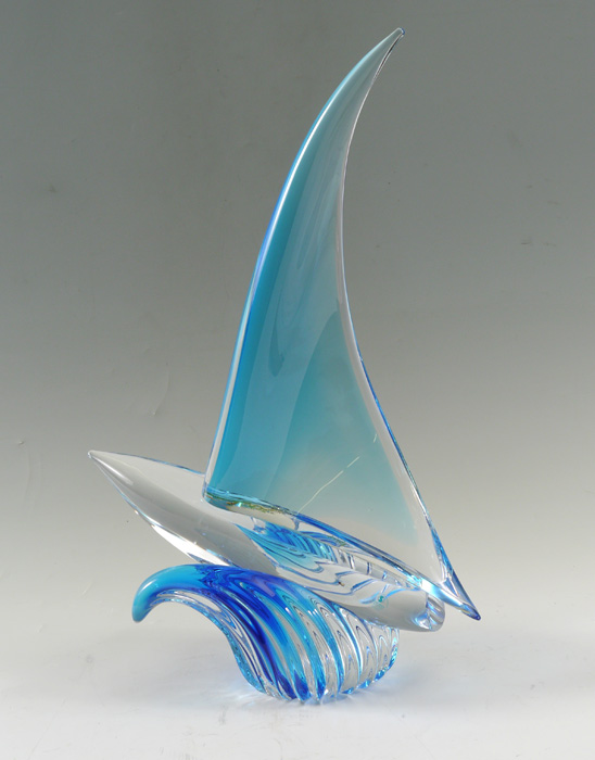 Appraisal: ITALIAN SARDINIA CRYSTAL SAILBOAT Clear with blue accent tint original