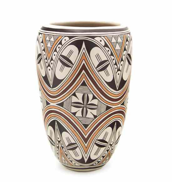 Appraisal: A Hopi Large Cylindrical Vase with polychrome geometric and floral