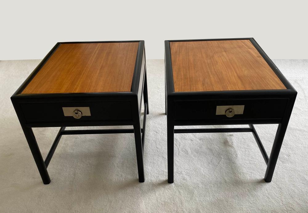 Appraisal: PAIR OF MICHAEL TAYLOR SATINWOOD INSET EBONIZED SIDE TABLES FOR