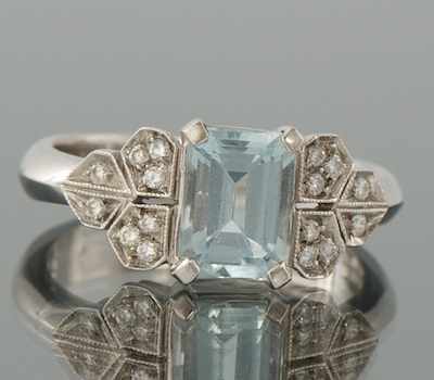 Appraisal: An Art Deco Style Aquamarine and Diamond Ring k white