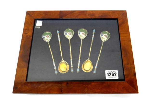 Appraisal: A set of six cloisonne enameled and gilt teaspoons with