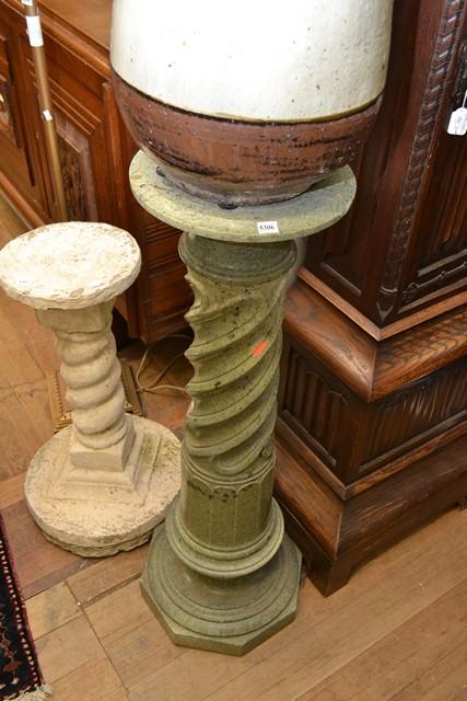 Appraisal: A CARVED GREEN MARBLE PEDESTAL CHIPS A CARVED GREEN MARBLE