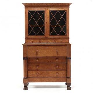 Appraisal: American Classical Tiger Maple Secretary Bookcase circa mid Atlantic region