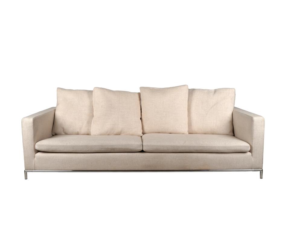 Appraisal: CAMERICH MODERN LINEN SOFAwith chrome base inches wide inches deep