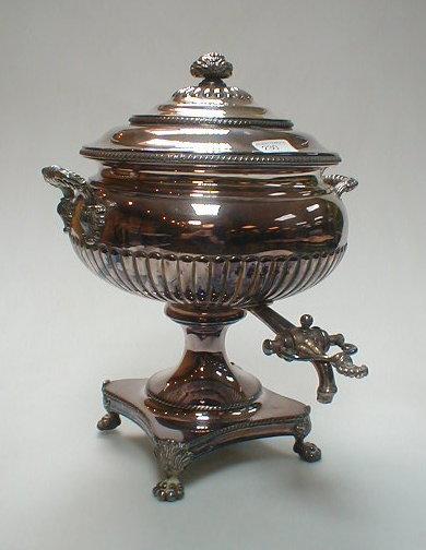 Appraisal: An old Sheffield Plate samovar part reeded form with gadrooned