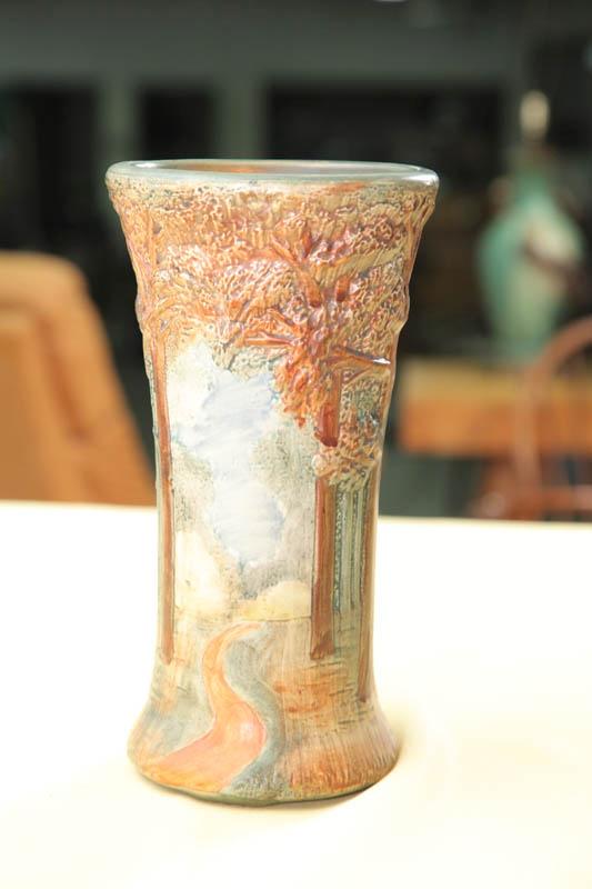 Appraisal: WELLER VASE Elongated in the Forest pattern h