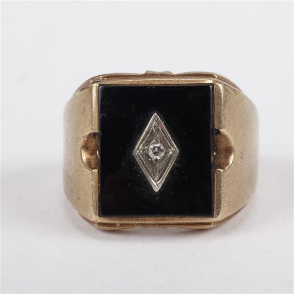 Appraisal: Antique rose gold k black onyx signet ring with diamond