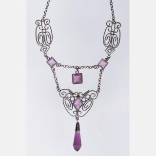 Appraisal: A Silver and Colored Glass Necklace and Pendant A Silver