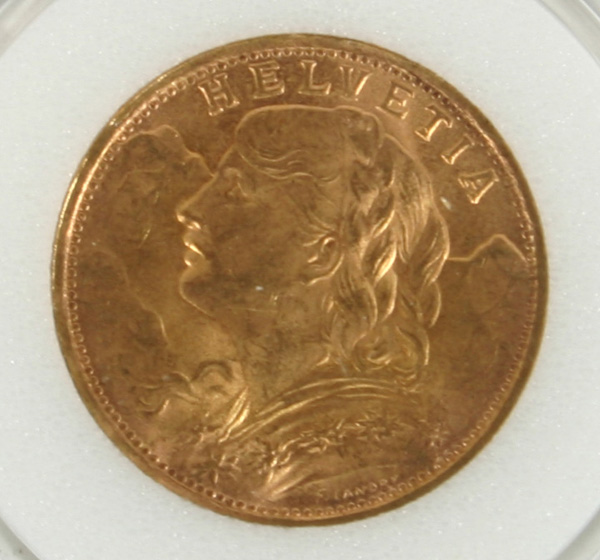 Appraisal: Helvetia Franc gold coin g