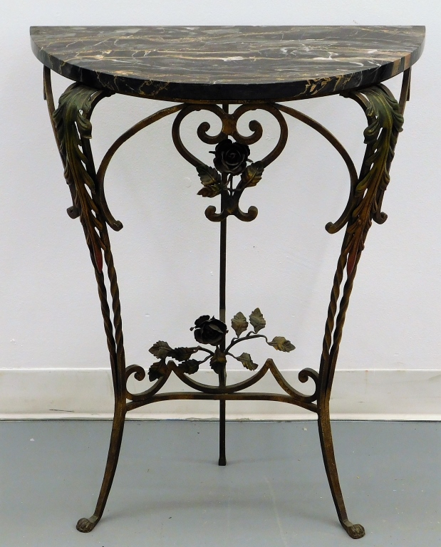 Appraisal: ATTRIB OSCAR BACH WROUGHT IRON MARBLE TOP TABLE United States