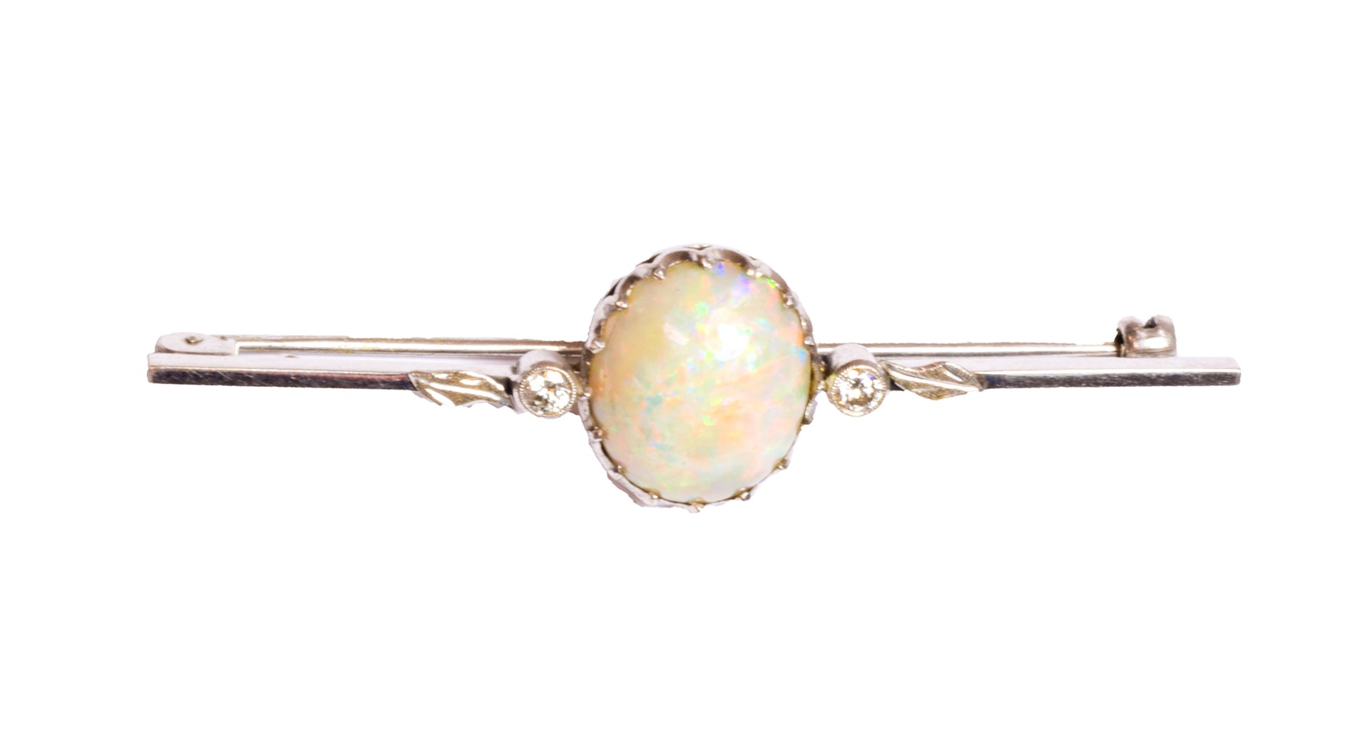 Appraisal: A white gold opal and diamond set three stone bar