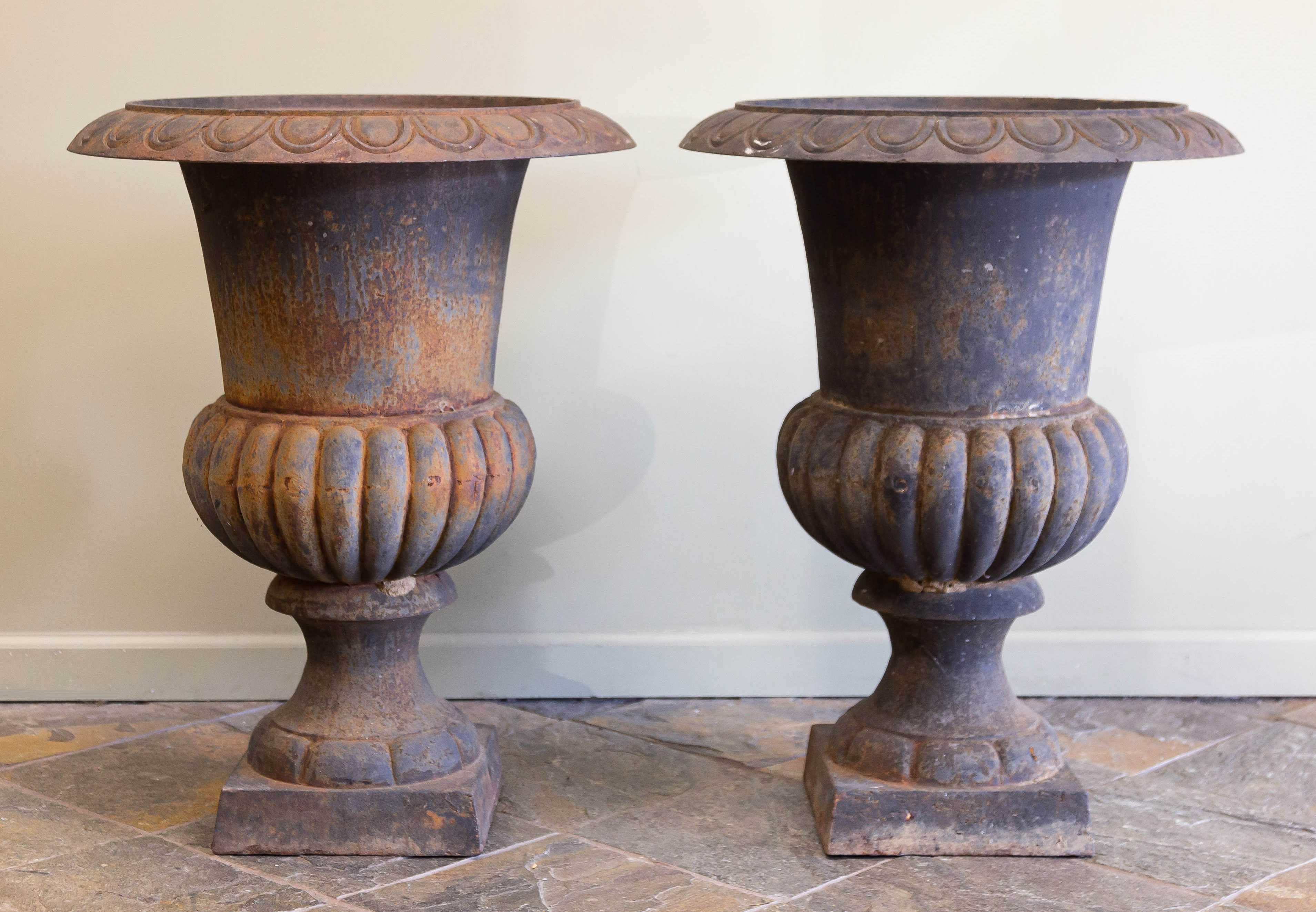 Appraisal: PAIR OF CLASSICAL CAST IRON GARDEN URNS circa