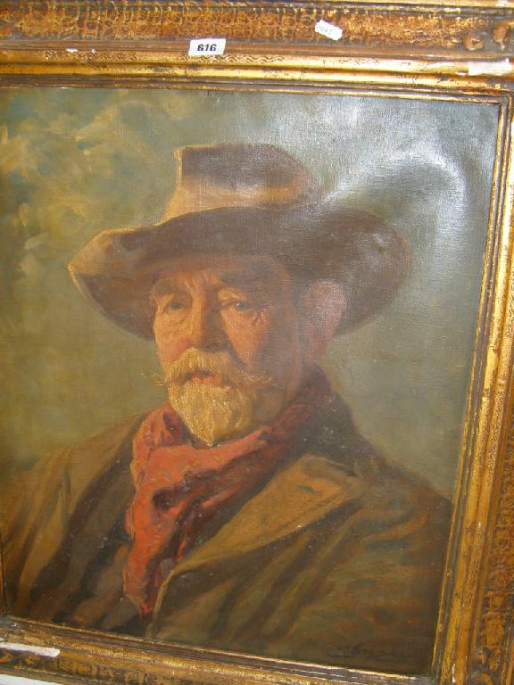 Appraisal: An oil painting on canvas portrait of a man wearing