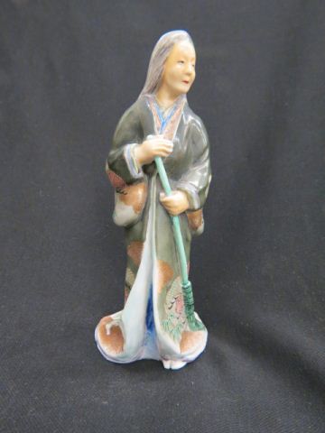 Appraisal: Japanese Satsuma Pottery Figurine of anolder lady with broom finely