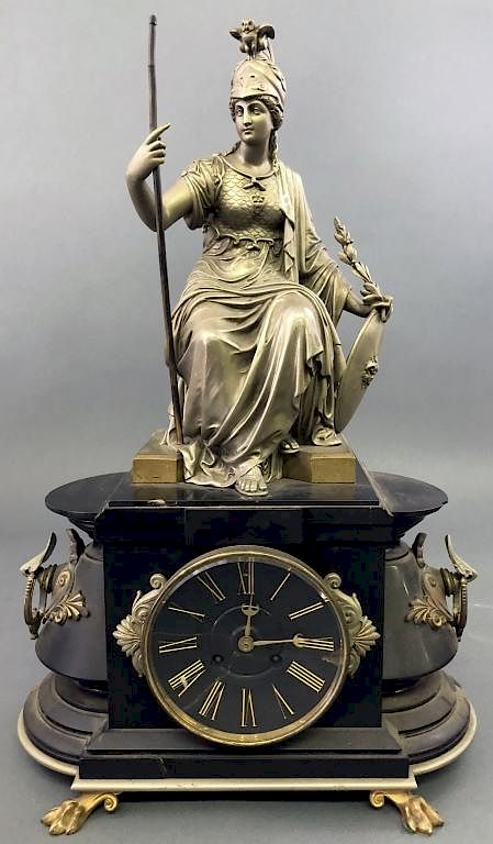 Appraisal: French Onyx Clock with Figure of Athena French onyx clock