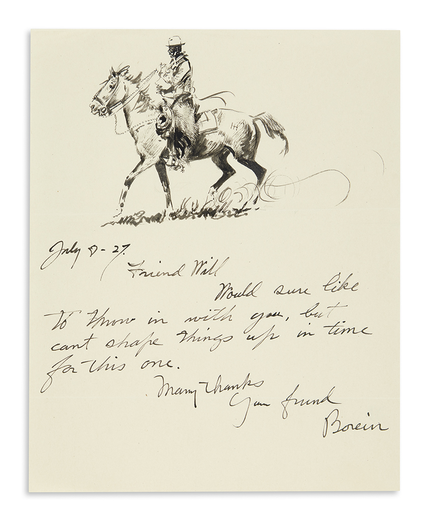 Appraisal: BOREIN EDWARD Illustrated brief Autograph Letter Signed Borein to Friend