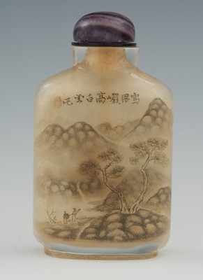 Appraisal: An Inside-Painted Crystal Glass Snuff Bottle Signed Zhou Leyuan Beijing