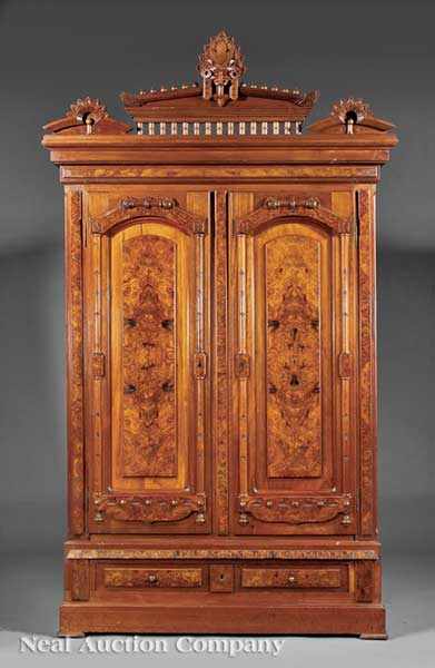 Appraisal: An American Neo-Grec Carved and Highly Figured Burl Walnut Bedroom