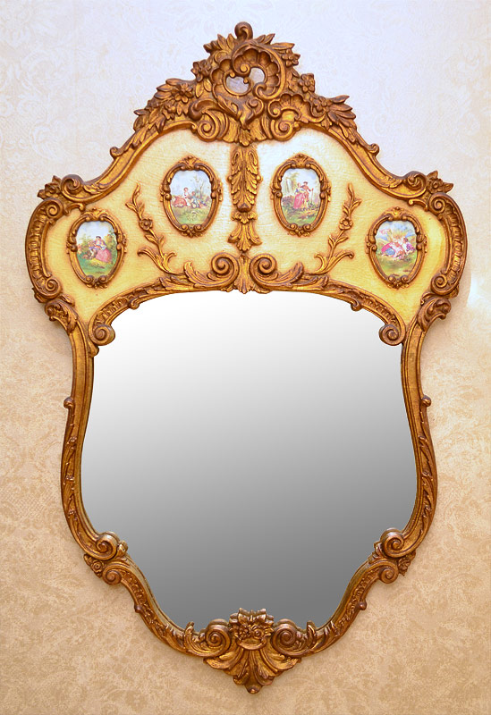 Appraisal: GOLD GILT PORCELAIN WALL MIRROR Carved and shaped gilt wood