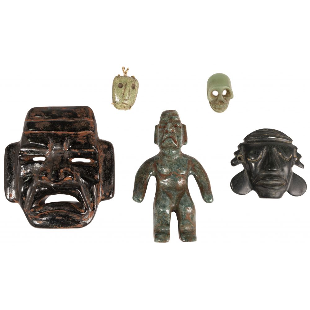 Appraisal: PRE-COLUMBIAN OLMEC FIGURE ASSORTMENT items including smaller masks and a