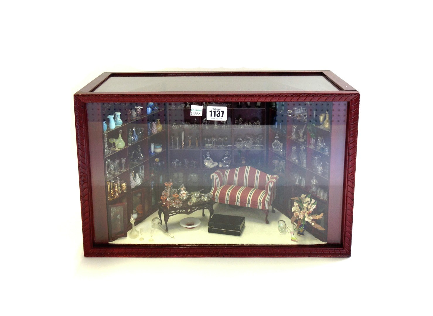 Appraisal: A miniature interior scene mid th century with rows of