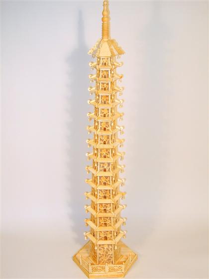 Appraisal: Large Chinese piece elephant ivory pagoda tower th century Worked