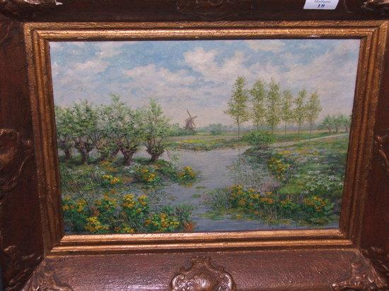 Appraisal: HUIBERT ANTONIE RAVENSWAAY - River landscape with windmill signed oils