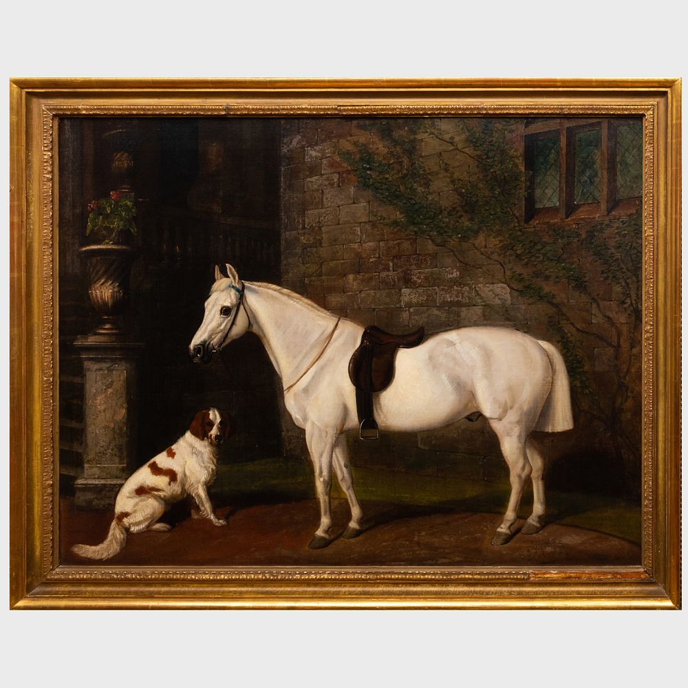 Appraisal: E J Keeling active - Horse and Spaniel Oil on