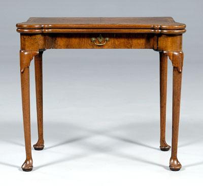 Appraisal: George I burlwood games table fold-over turret top with inlaid