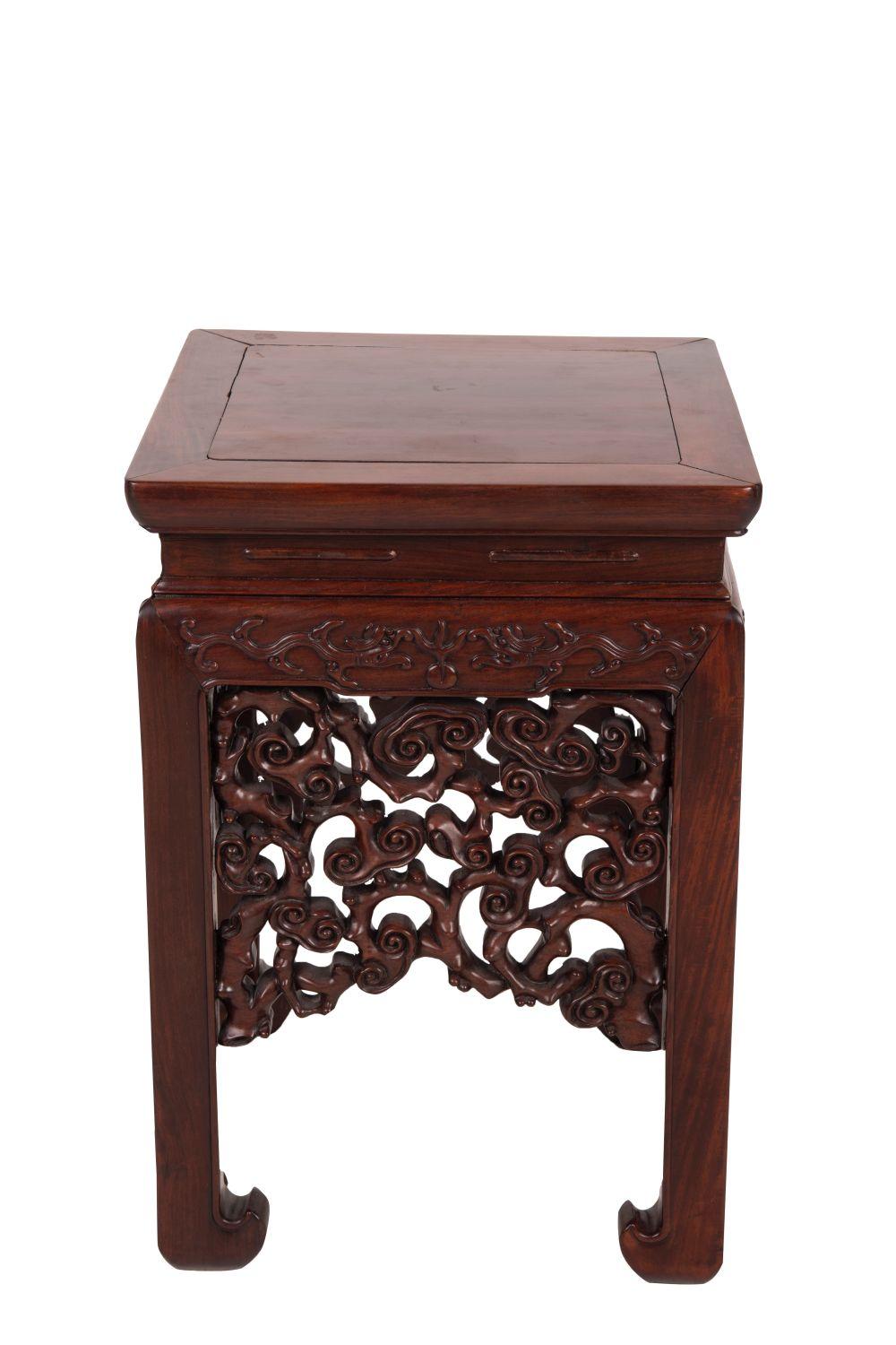 Appraisal: PAIR OF CHINESE CARVED HARDWOOD STOOLS inches square inches high