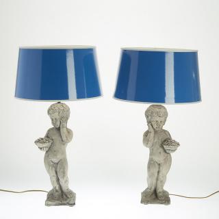 Appraisal: Pair cast stone figural cherub table lamps Pair cast stone