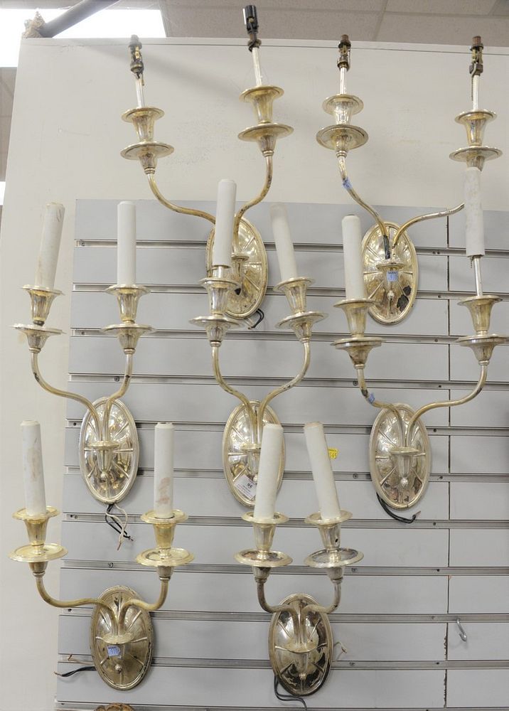 Appraisal: Group of Seven Caldwell Two Light Sconces having silver finish