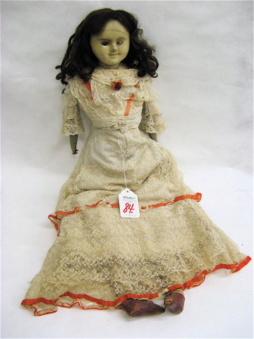 Appraisal: GERMAN WAX SHOULDER PLATE DOLL c Length in Lace dress