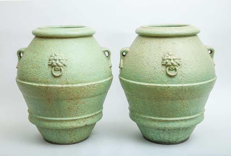 Appraisal: LARGE PAIR OF GLAZED TERRACOTTA JARS POSSIBLY BY GALLOWAY TERRA-COTTA