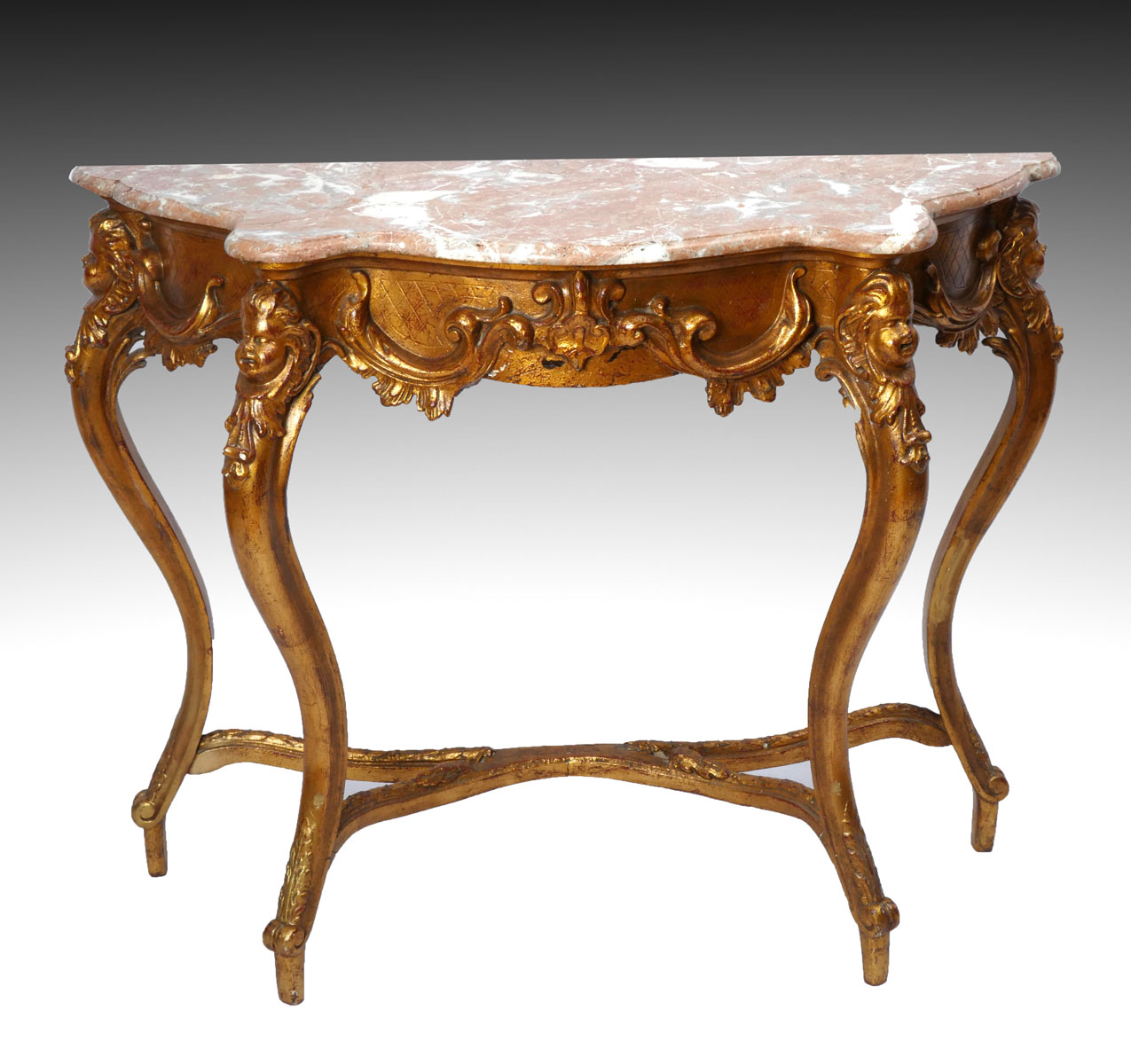 Appraisal: MARBLE TOP HALL TABLE Gilt marble top hall table having