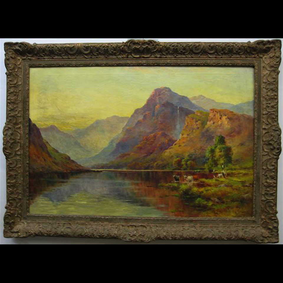 Appraisal: DOUGLAS CONWAY TH CENTURY BRITISH HIGHLAND LAKE WITH CATTLE OIL