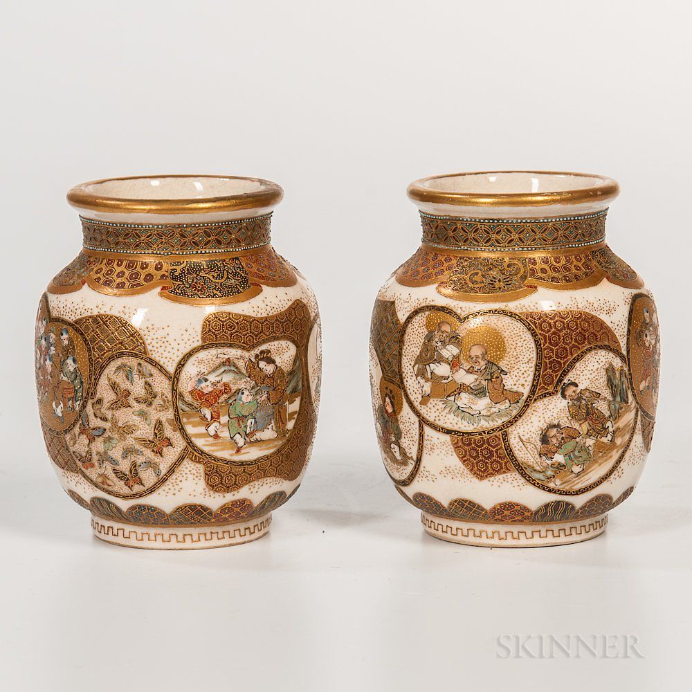 Appraisal: Pair of Small Satsuma Vases Pair of Small Satsuma Vases