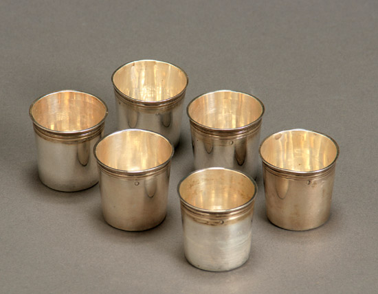 Appraisal: Set of Six French Silver Miniature Beakers Denis Colombier Paris