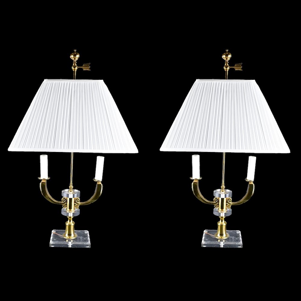 Appraisal: Pair Brass Lucite Lamps Pair Retro Lucite and Brass Two