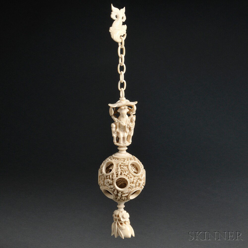 Appraisal: Hanging Ivory Puzzle Ball China th th century decorated with