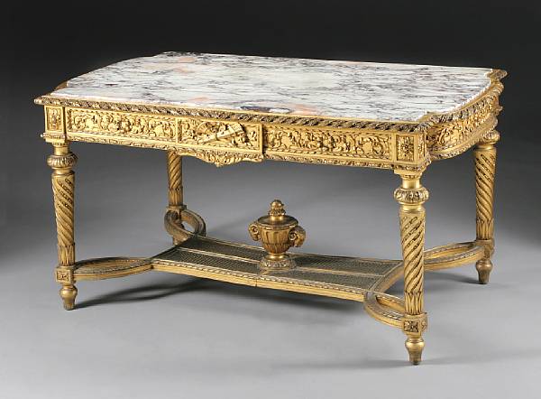 Appraisal: A Louis XVI style carved giltwood center table fourth quarter